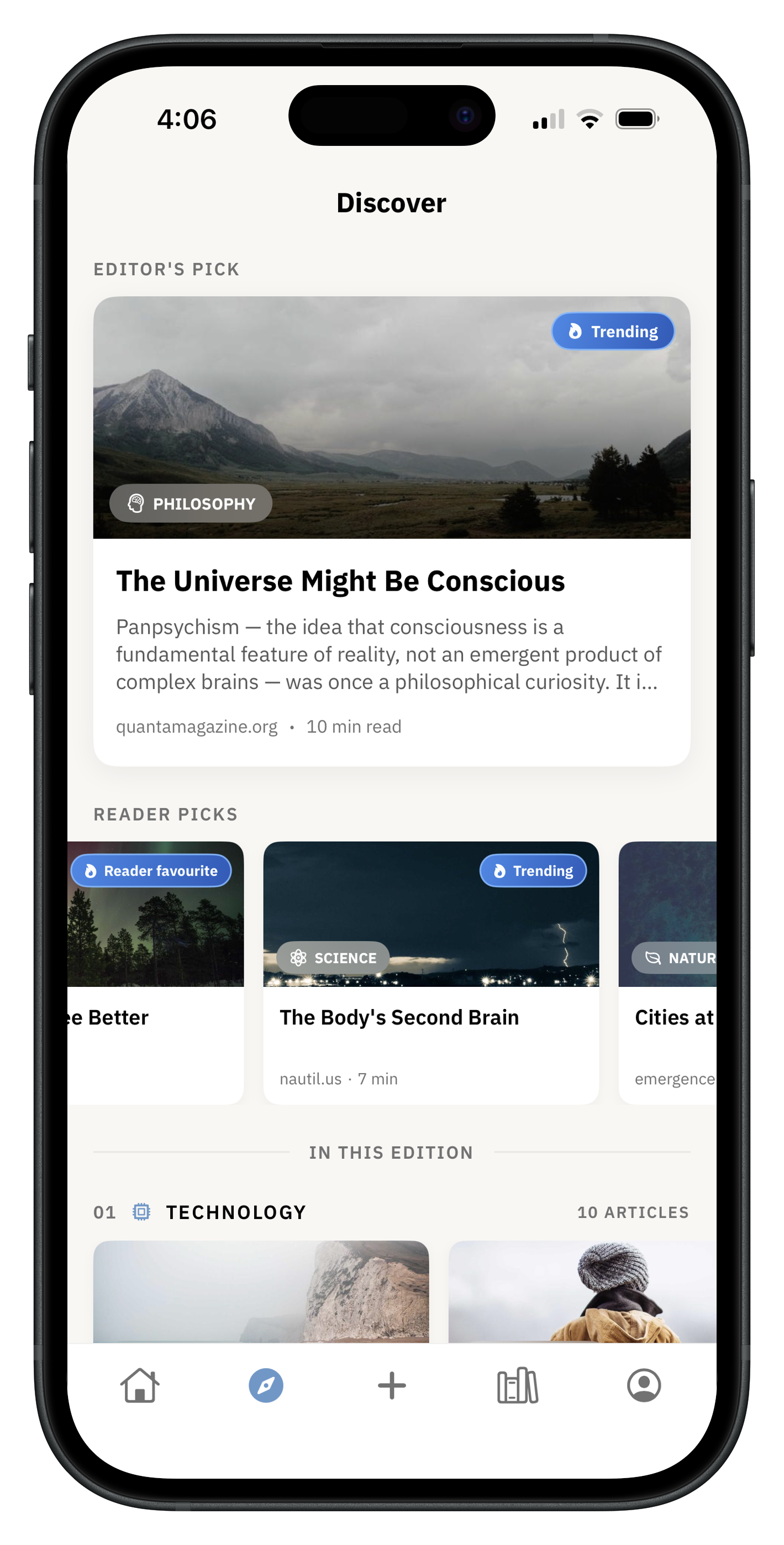 Articled Discover screen