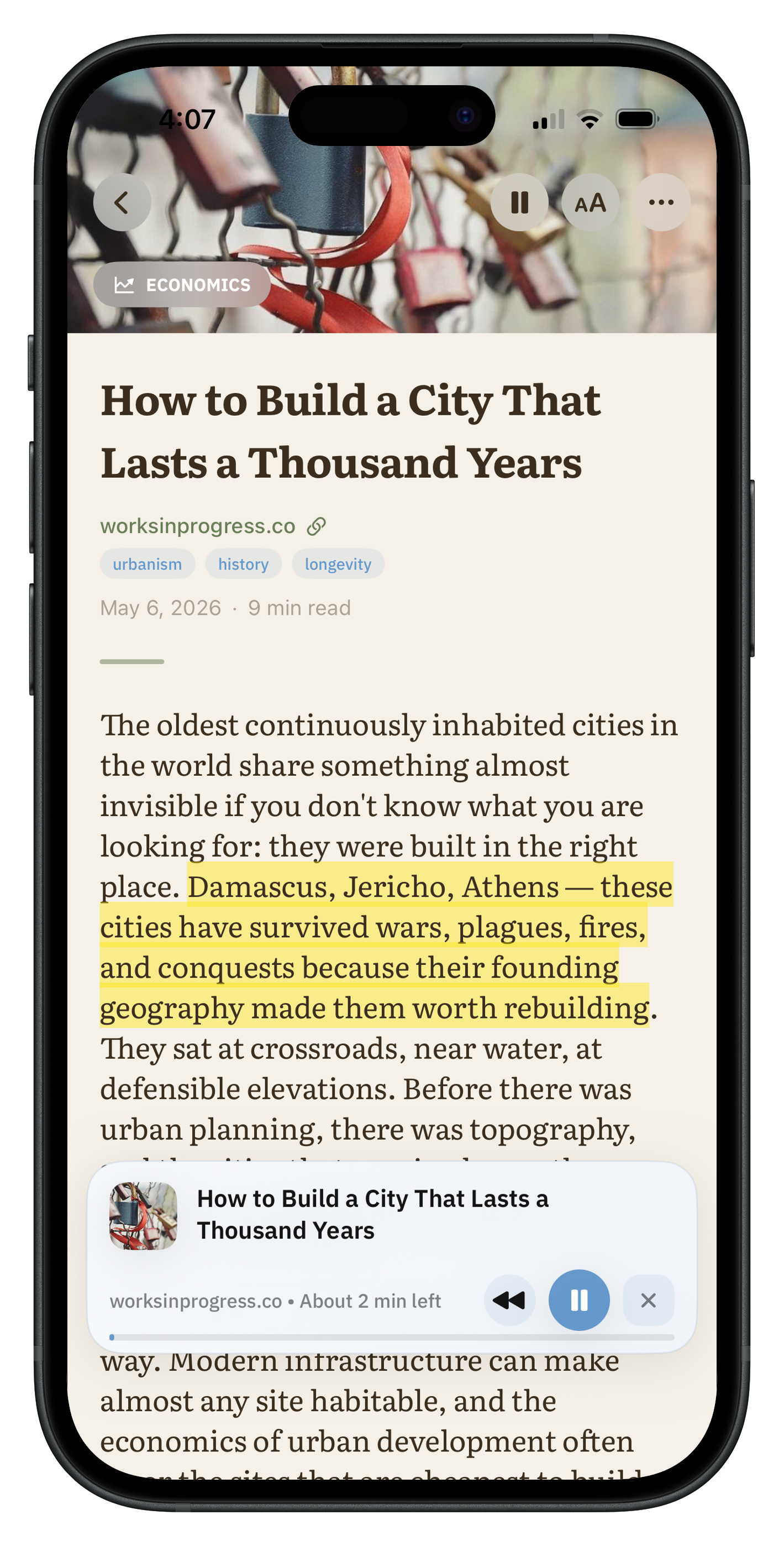 Articled Reader screen